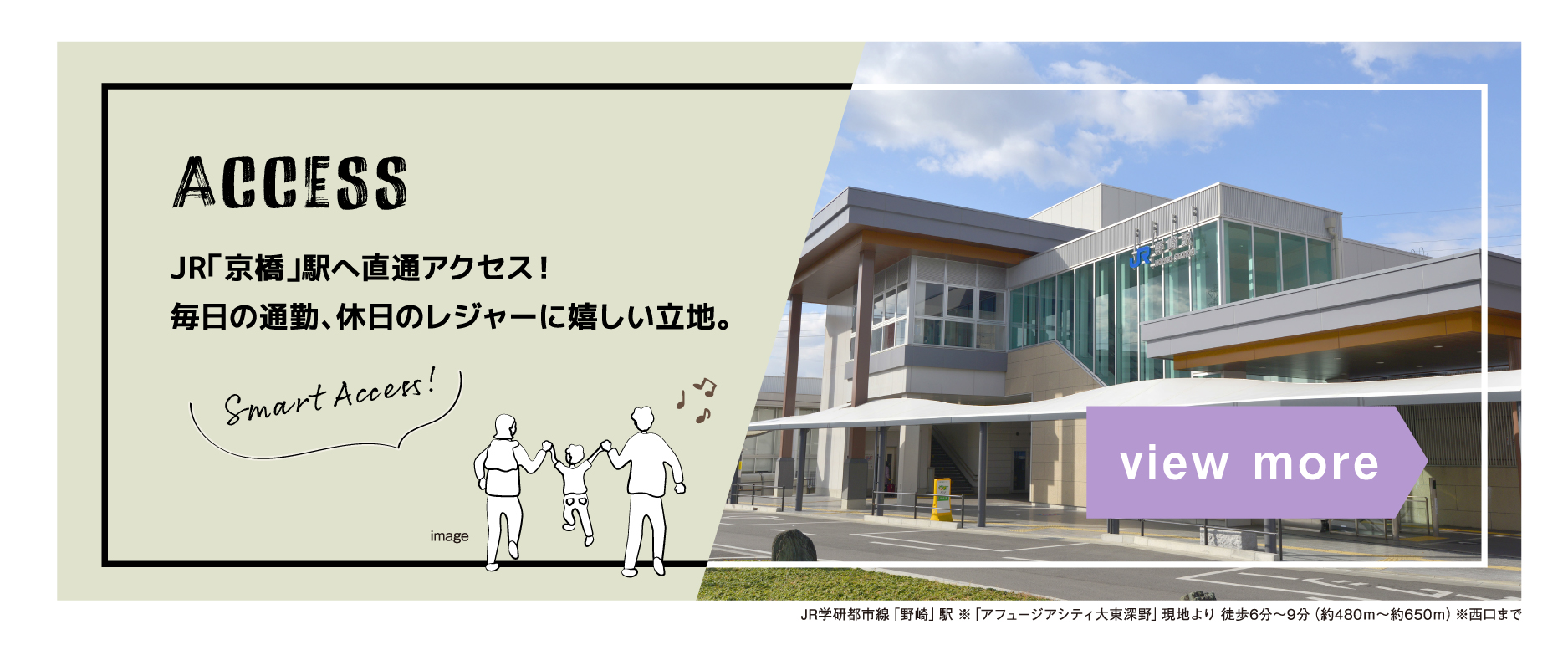毎日の通勤、休日のレジャーに適したアクセス環境のバナー JR野崎駅改築後の写真